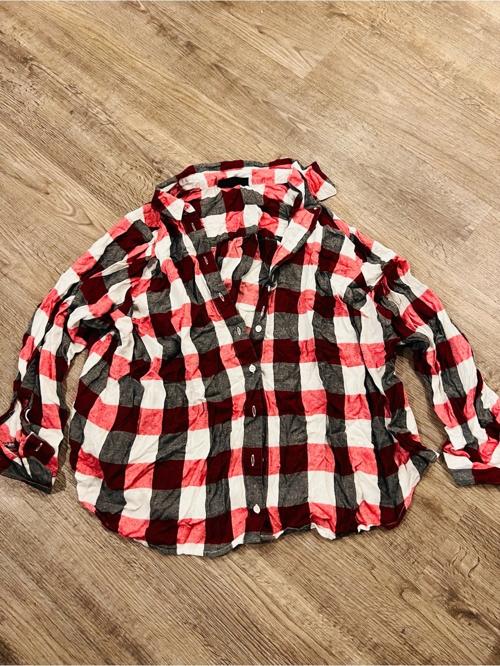 Lane Bryant Red Black White Plaid Shirt